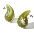 Fashionable oversized acrylic teardrop earrings in olive green marble pattern for women - Green