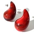 Modern red and black marble texture acrylic teardrop stud earrings for women - Red