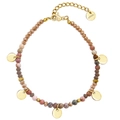 Gepolijste 18K goud roestvrijstalen armband met veelkleurige natuurstenen kralen - Roze Stijl (SB210102P)