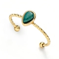 18K vergulde roestvrijstalen open ring met natuurlijke druppelvormige turquoise steen - Verstelbaar Open / Groen (SR21011901GN)