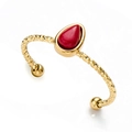 18K vergulde gedraaide manchetarmband met rode waterdruppel steen en bolletjes - Verstelbaar Open / Rood (SR21011901R)