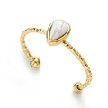 18K vergulde titanium open ring met druppelvormige marmeren steen en gehamerde textuur - Verstelbaar Open / Wit (SR21011901W)