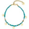 18K vergulde roestvrijstalen armband met turquoise kralen en gouden hangers - Turquoise Stijl (SB210102T)