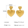 Detail van 31x22mm dubbele hart oorbellen van roestvrij staal met 18K goud PVD-coating - Dubbel Hart Oorbel (SE22121701G)