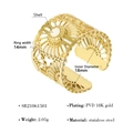 Detailansicht des goldenen Rings mit Hohlmuster, weißer Muscheleinlage und 18K PVD-Überzug - Gold Hohler Floraler Weißer Muschel Stil (SR21061501)
