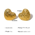 Detailweergave van geweven textuur 18K vergulde hartvormige oorbellen met afmetingen - Gevlochten Textuur Stijl (SE24011004)