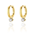 Elegant 18K gold plated hoop earrings with round brilliant cut zircon stones - Gold Single White Zirconia Style (SE22082702W)