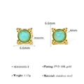 Detail van 6,6mm vierkante 18k vergulde oorknopjes met 4mm amazoniet edelsteen inzet - Groenblauw (SE010103-T)