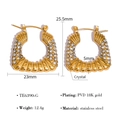 Pendientes de trapecio gruesos en acero inoxidable chapado en oro 18K con cristales - Hebilla de Oreja Trenzada con Micro-Incrustación de Zirconia Dorada (TE6390-G)