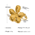 Gepolijste 18K vergulde roestvrijstalen bloemring met 24,5 mm bloemmotief - Verstelbaar Open / Goud (SR020006)