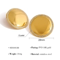 Detail van 28mm 18K vergulde roestvrijstalen oorringen met glanzende kristalaccenten - Ronde Schijf Stijl (SE010138)