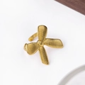 Minimalist 18K gold butterfly bow open ring with textured vintage propeller design - Open Design / Open Bowknot Style / Gold