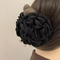 Grande fermaglio per capelli a fiore in tessuto nero in chiffon per uno stile elegante - Grande / Nero Grande Fiore