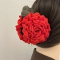 Fermaglio per capelli a fiore rosso in tessuto con eleganti petali a strati per donne - Grande / Fiore Pendente Rosso