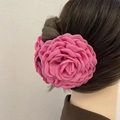 Grande fermaglio per capelli in tessuto rosa acceso per acconciature eleganti da donna - Grande / Grande Fiore Rosso Rosa