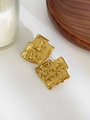 Golden square lava texture stud earrings in 18K gold plated steel for women - Gold Irregular Overlapping Style