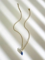 Gold stainless steel necklace with a blue cylindrical natural stone pendant for women - Blue Pattern Stone