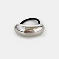 Elastico per capelli minimalista in metallo argentato a forma di fagiolo con elastico nero - Anello Singolo Spesso Argento