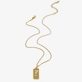 Gold square necklace with white mother-of-pearl tarot pendant featuring star and moon - Moon Charm Necklace
