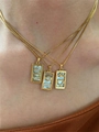 Gold rectangular tarot pendant necklace set with white shell inlay and zircon accents - Sun Moon Crown Combined Style