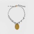 Bracelet ajustable en corde tressée noire et blanche avec pendentif doré gravé - Lettrage Sun
