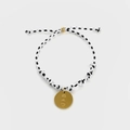 Bracelet tressé noir et blanc réglable avec pendentif disque solaire doré - Pendentif Motif