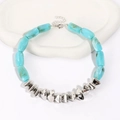 Minimalist irregular resin cylinder necklace in light blue with silver metallic charm - Silver Metal / Turquoise Blue