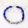 Minimalist resin necklace with royal blue marble cylinder bead and silver irregular beads - Silver Metal / Sapphire Blue