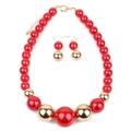 Set collana di perle rosse e orecchini con eleganti accenti metallici dorati - Rosso