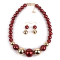 Set collana di perle rosso scuro con grani dorati e orecchini pendenti coordinati - Borgogna