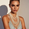 Parure de collier à perles multicouches avec boucles d'oreilles pour bijoux de soirée chic - Style de Luxe à 5 Rangs Blanc (6880 Blanc)