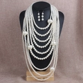 Ensemble collier de perles multicouches de luxe et boucles d'oreilles triple perles - Collier Et Boucles d'Oreilles / Blanc Cassé