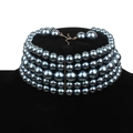 Elegantes vierlagiges metallisch dunkelblaues Perlen-Choker mit goldener Haken-Schließe - Gunmetal