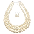 Parure de collier à trois rangs de perles d'imitation et boucles d'oreilles ivoire - Blanc