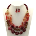 Set collana multistrato di perline e orecchini a gancio in rosso e ambra - Rosso