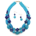 Parure collier double rang de perles bleues avec boucles d'oreilles goutte assorties - Bleu