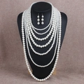 Élégant ensemble collier de perles blanches multicouches et boucles d'oreilles chic - Blanc Cassé