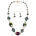 Elegantes goldfarbenes Kristall-Schmuckset mit schimmernder Aurora Borealis Halskette - Aurora Grüner Stil (7840)