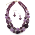 Parure de bijoux comprenant un collier double rang en perles violettes et boucles d'oreilles - Violet