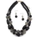 Parure collier double rang et boucles d'oreilles avec gouttes en résine marbrée noire - Noir
