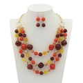Parure collier multi-rangs en résine et boucles d'oreilles tons rouge et ambre - Orange