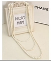Élégant collier de perles long multicouche blanc crème avec un design à trois rangs - Blanc 3 Niveaux