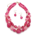 Ensemble collier multicouche en perles roses avec pendentif goutte et boucles - Rose