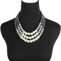 Three-layer faux pearl necklace featuring a grey to white gradient on a black bust - Gradient Three-color Bead Style (21#)