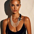 Collier multi-rangs en perles avec un grand pendentif croix vintage orné de strass - Style Multi-rangs Pendentif Croix Vintage (NK23600 Blanc)