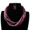 Conjunto de collar multicapa de cuentas púrpuras y pendientes de estilo africano - Púrpura