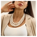 Parure de collier à trois rangs de perles avec boucles d'oreilles pendantes - Ensemble de Bijoux 3 Rangs Blanc Crème (6410 Blanc)