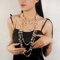 Collier multicouche en perles d'imitation avec accents dorés et design multi-rangs - Style Ajustable Multi-rangs avec Perles Dorées (6320 Blanc)