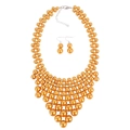 Parure collier plastron tissé en perles orange multicouches et boucles d'oreilles - Jaune