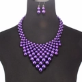 Élégant ensemble de collier ras du cou en perles mauves tissées et boucles d'oreilles - Violet